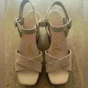Sam Edelman Josefine Platform Heeled Sandal Modern chunky Beige Leather size 10